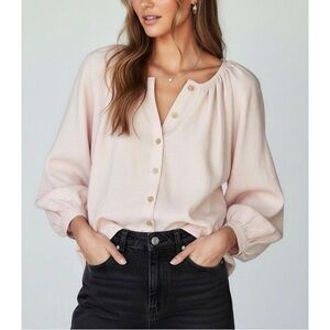 Emerson Fry Pale Pink Button Front Balloon Sleeve Blouse Size S Boho Chic
